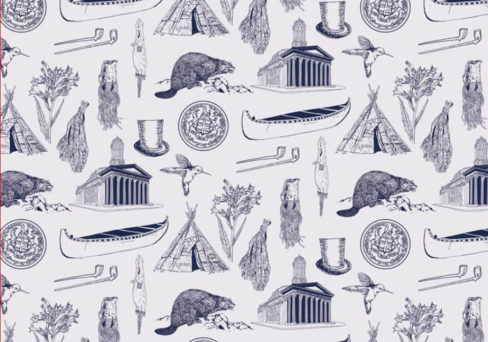 Nadia Myre, Contact in Monochrome (Toile de Jouy), papier peint, 2018 © Nadia Myre - droits réservés 